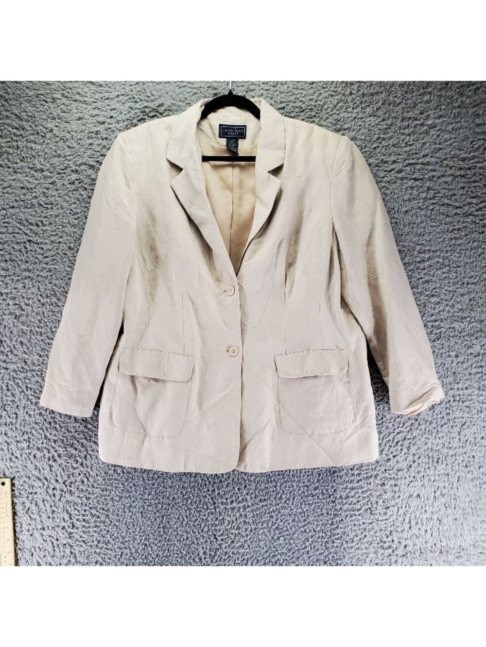 Laura Scott Jacket Women 18W Tan Classic Linen Blend Blazer *Read*